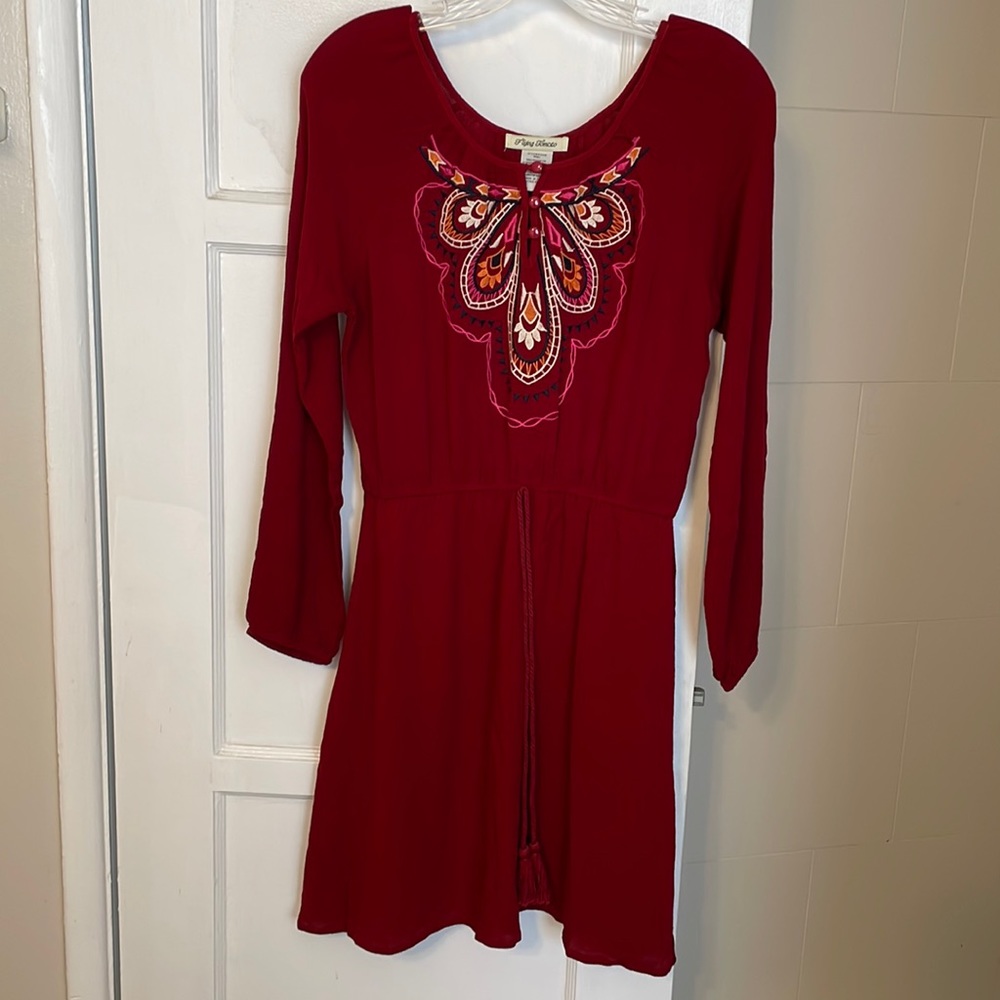 Flying Tomato waistline dress, long sleeve, scoop neck, Sz small & Wine color